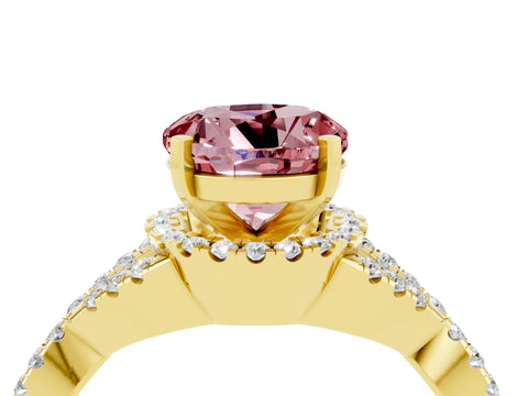 Yellow gold Round Cut Morganite Halo Twist Band Solitaire Prong Setting Ring_4