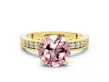 Yellow gold Round Cut Morganite Milgrain Pavé Engagement Ring with Four-Prong Setting
