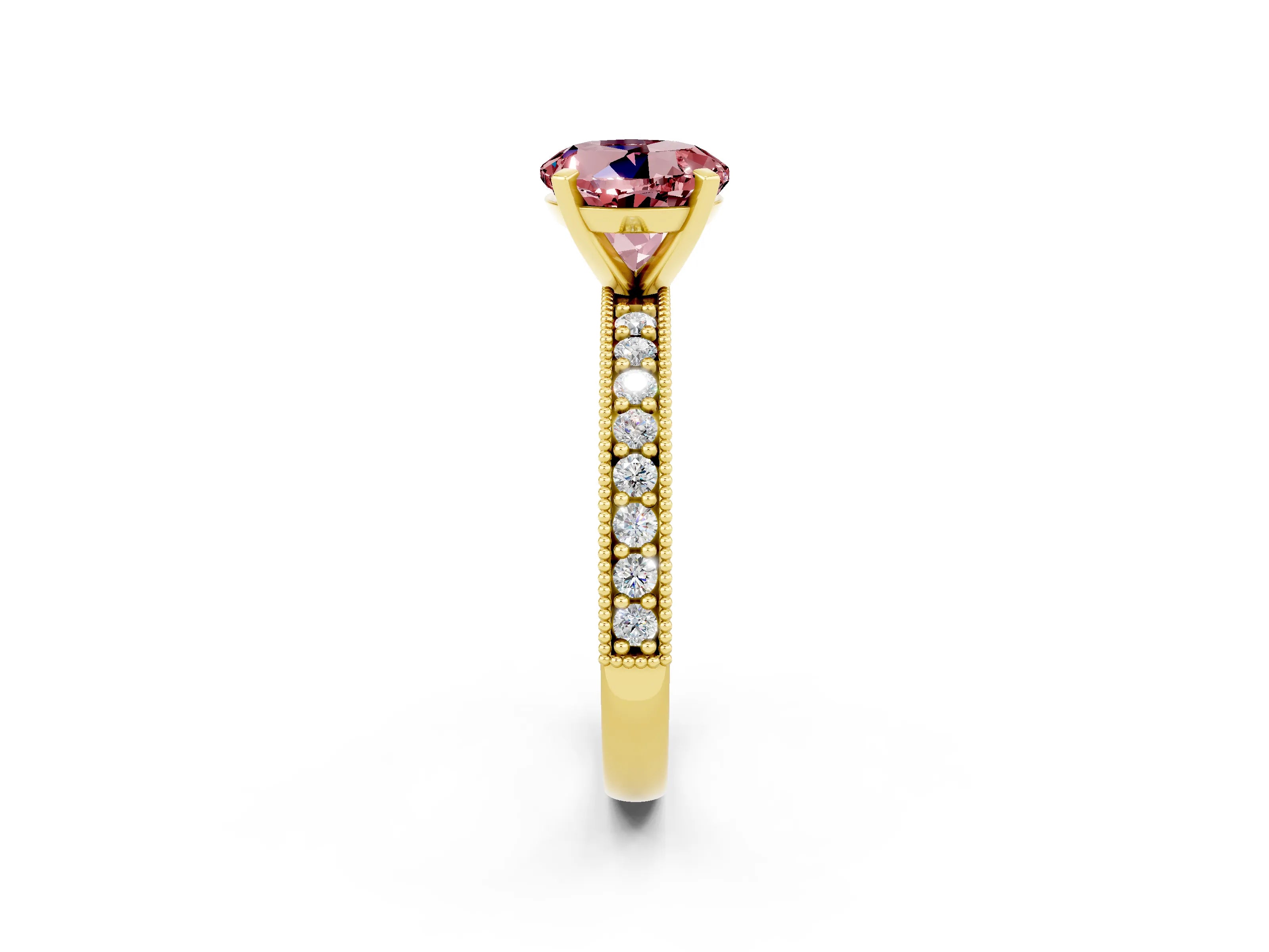 Yellow gold Round Cut Morganite Milgrain Pavé Engagement Ring with Four-Prong Setting_2