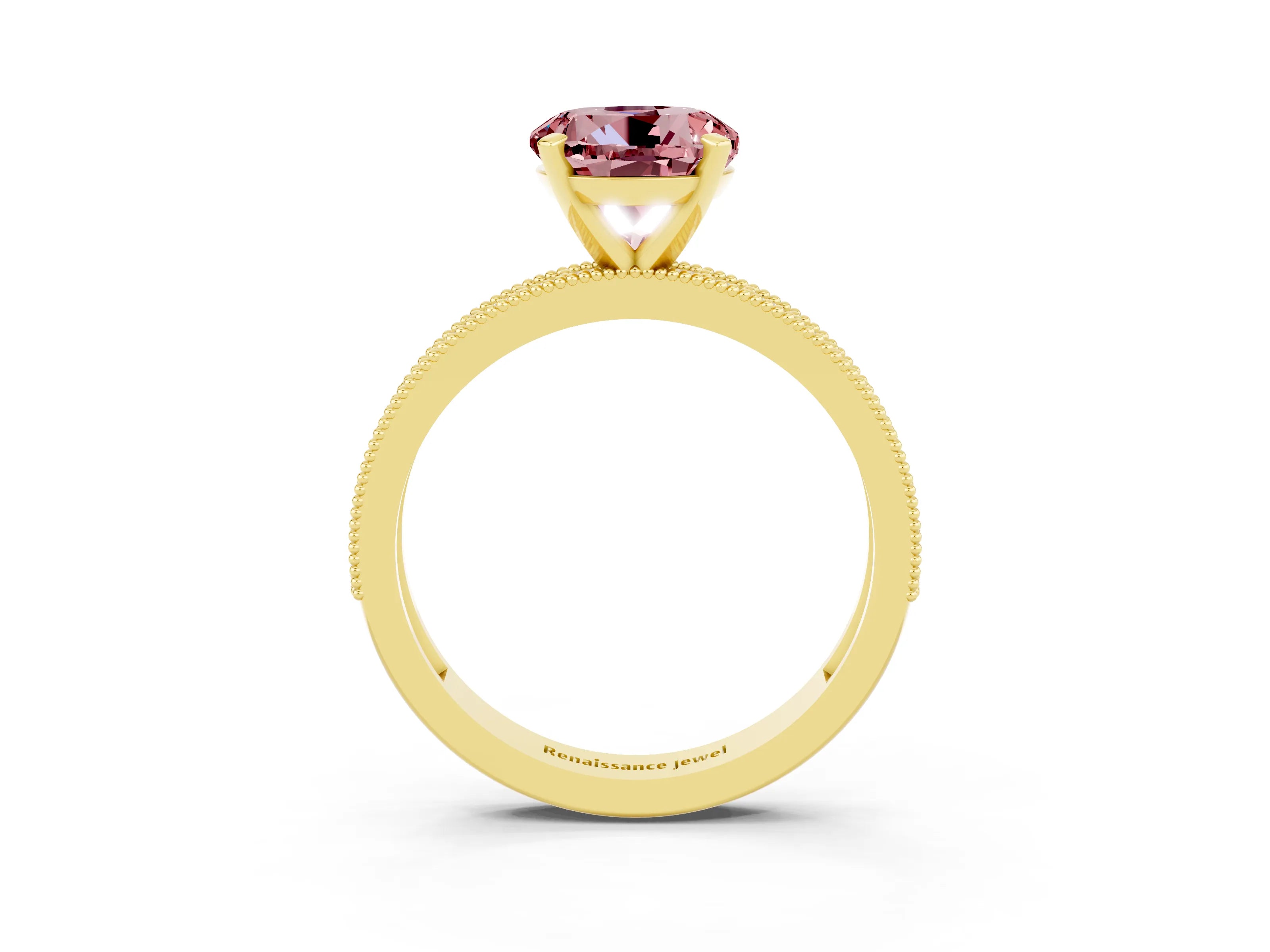Yellow gold Round Cut Morganite Milgrain Pavé Engagement Ring with Four-Prong Setting_3