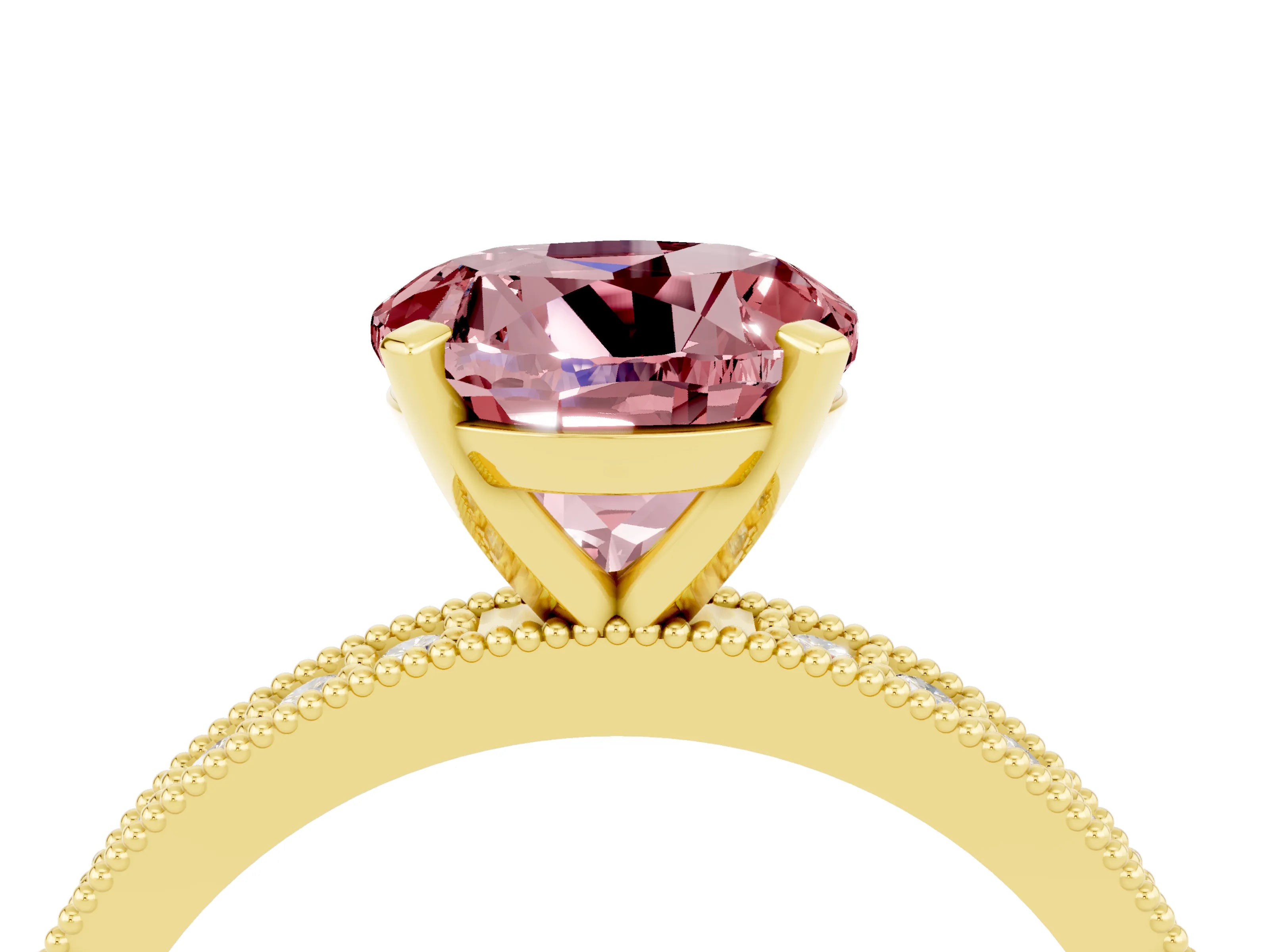 Yellow gold Round Cut Morganite Milgrain Pavé Engagement Ring with Four-Prong Setting_4