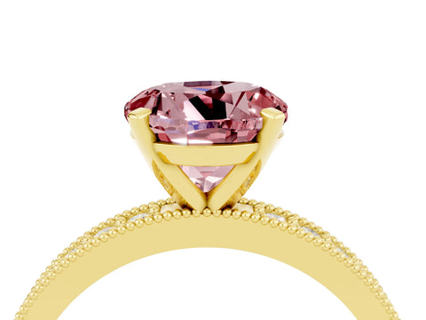 Yellow gold Round Cut Morganite Milgrain Pavé Engagement Ring with Four-Prong Setting_4
