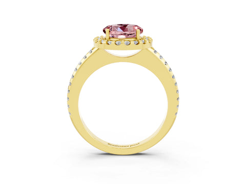 Yellow gold Round Cut Morganite Pavé Halo Ring with Four-Prong Setting_15