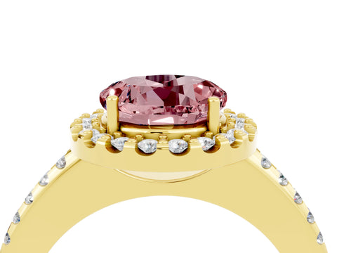 Yellow gold Round Cut Morganite Pavé Halo Ring with Four-Prong Setting_16