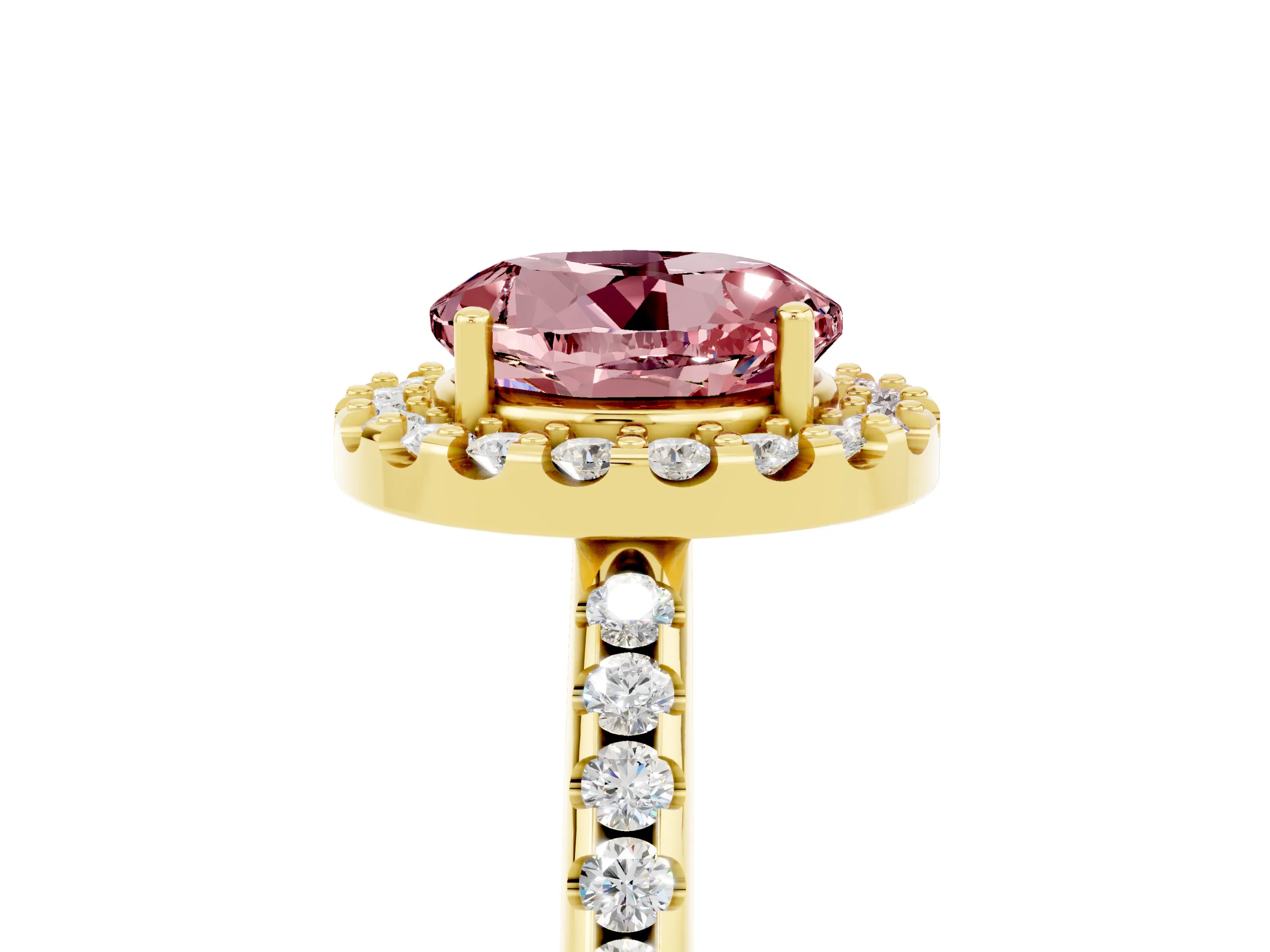 Yellow gold Round Cut Morganite Pavé Halo Ring with Four-Prong Setting_17