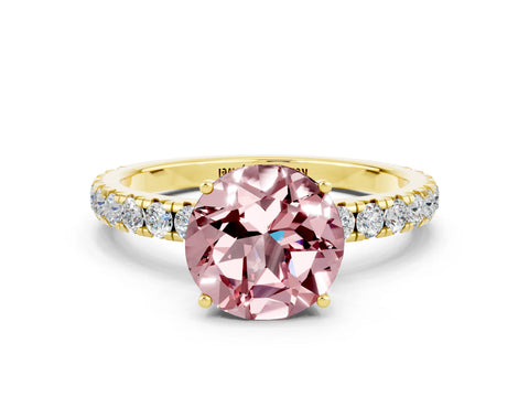 Yellow gold Round Cut Morganite Pavé Solitaire Engagement Ring with Four-Prong Setting_12
