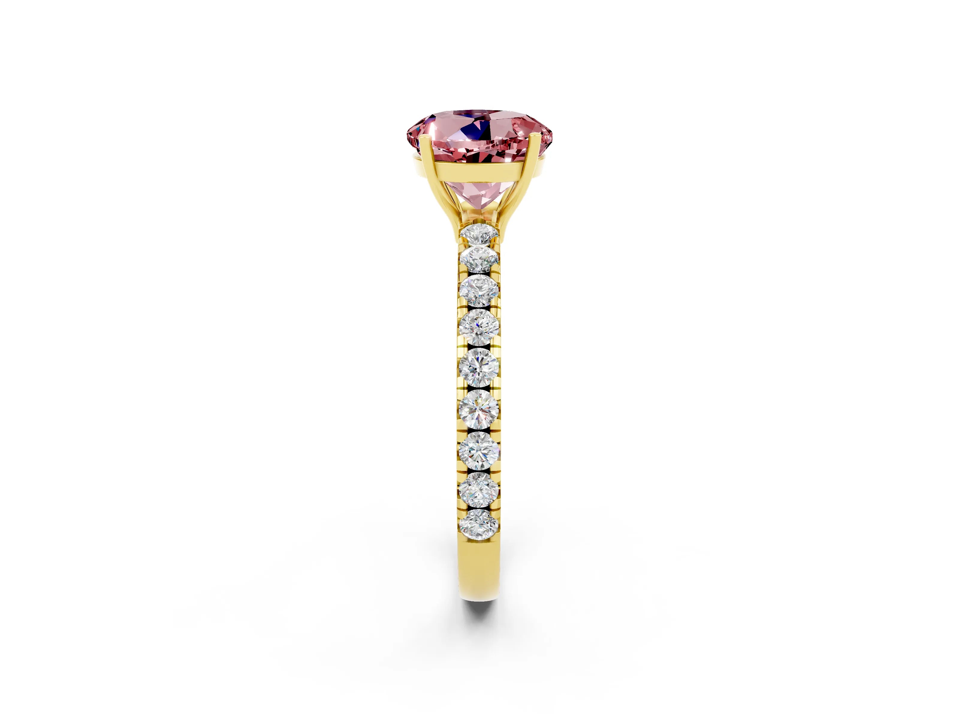 Yellow gold Round Cut Morganite Pavé Solitaire Engagement Ring with Four-Prong Setting_14