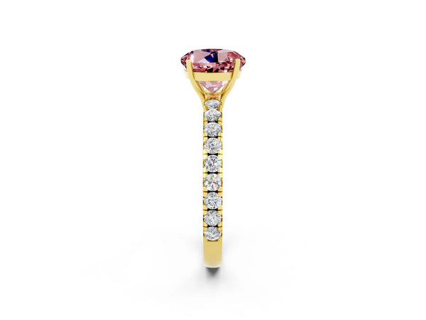 Yellow gold Round Cut Morganite Pavé Solitaire Engagement Ring with Four-Prong Setting