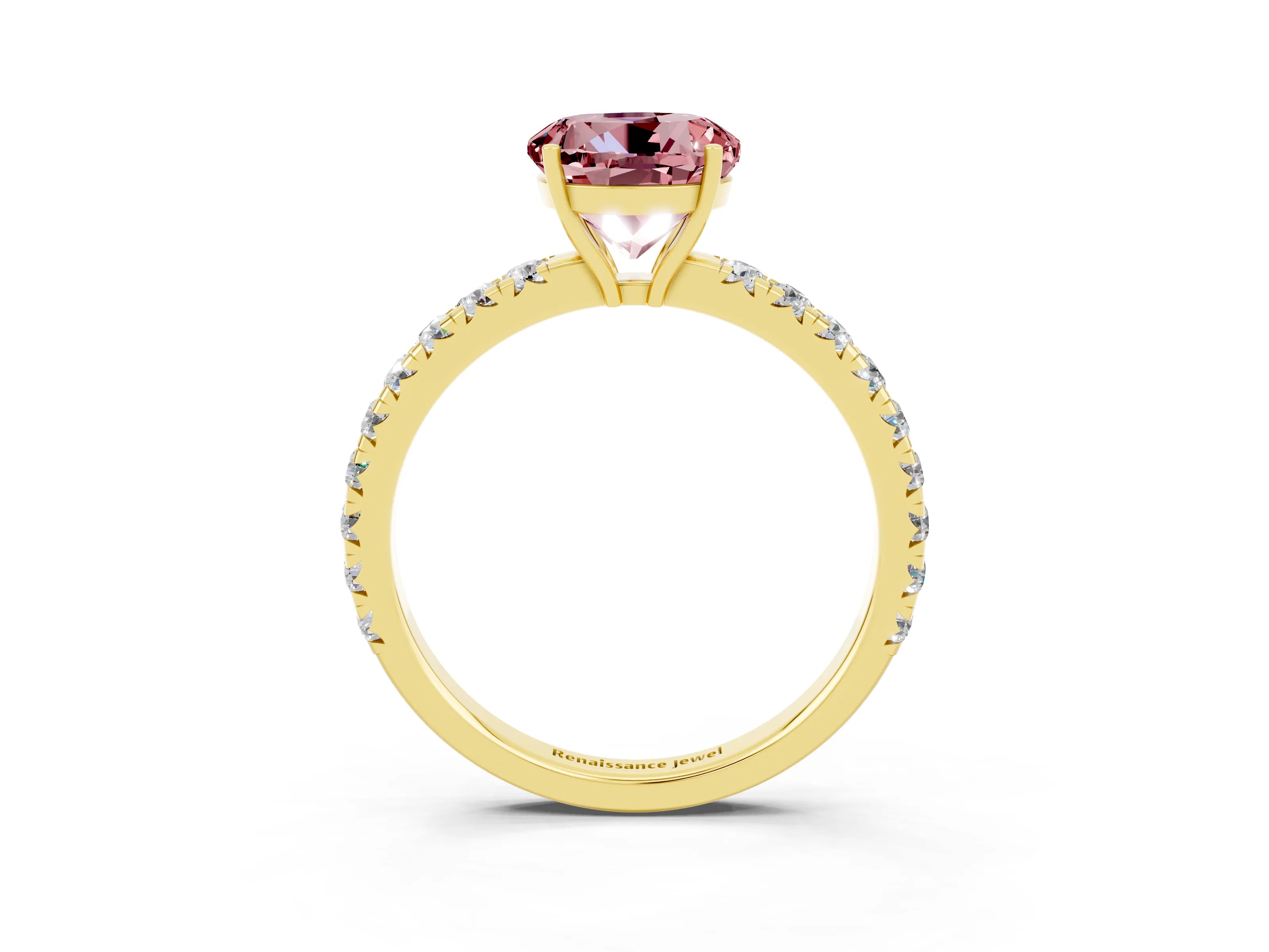 Yellow gold Round Cut Morganite Pavé Solitaire Engagement Ring with Four-Prong Setting_15