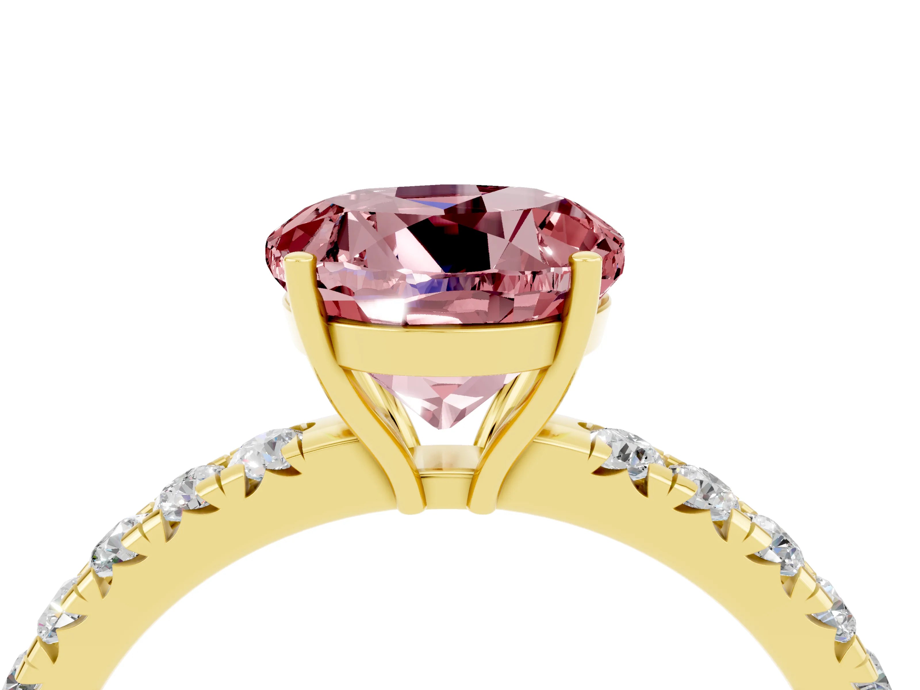 Yellow gold Round Cut Morganite Pavé Solitaire Engagement Ring with Four-Prong Setting_16