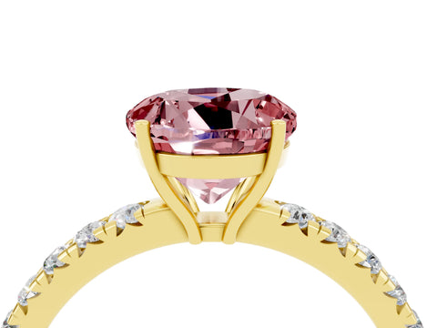 Yellow gold Round Cut Morganite Pavé Solitaire Engagement Ring with Four-Prong Setting_16