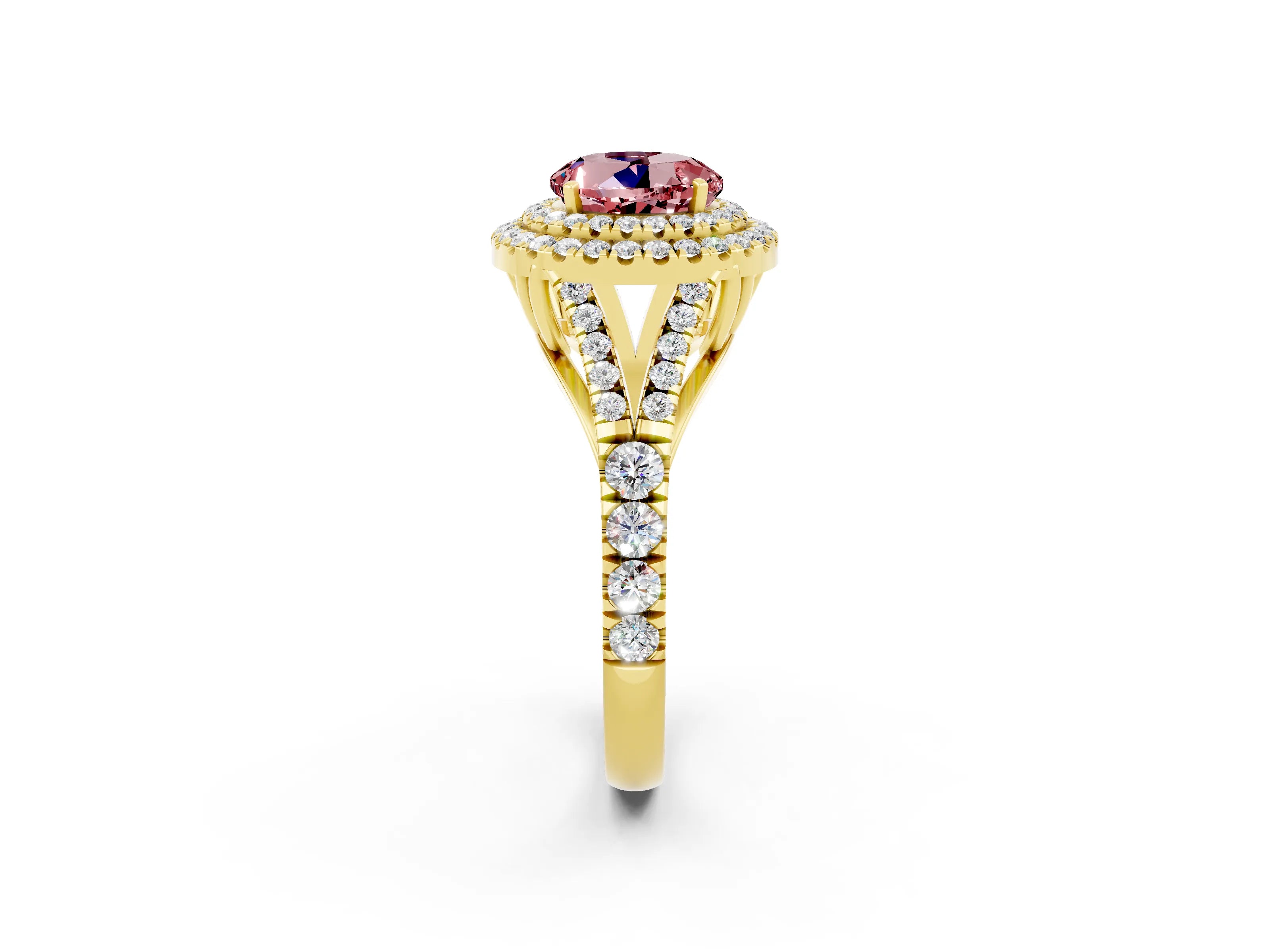 Yellow gold Round Cut Morganite Pavé Split Shank Double Halo Engagement Ring_2