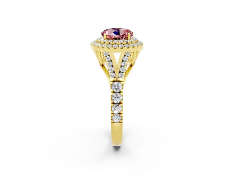 Yellow gold Round Cut Morganite Pavé Split Shank Double Halo Engagement Ring_2