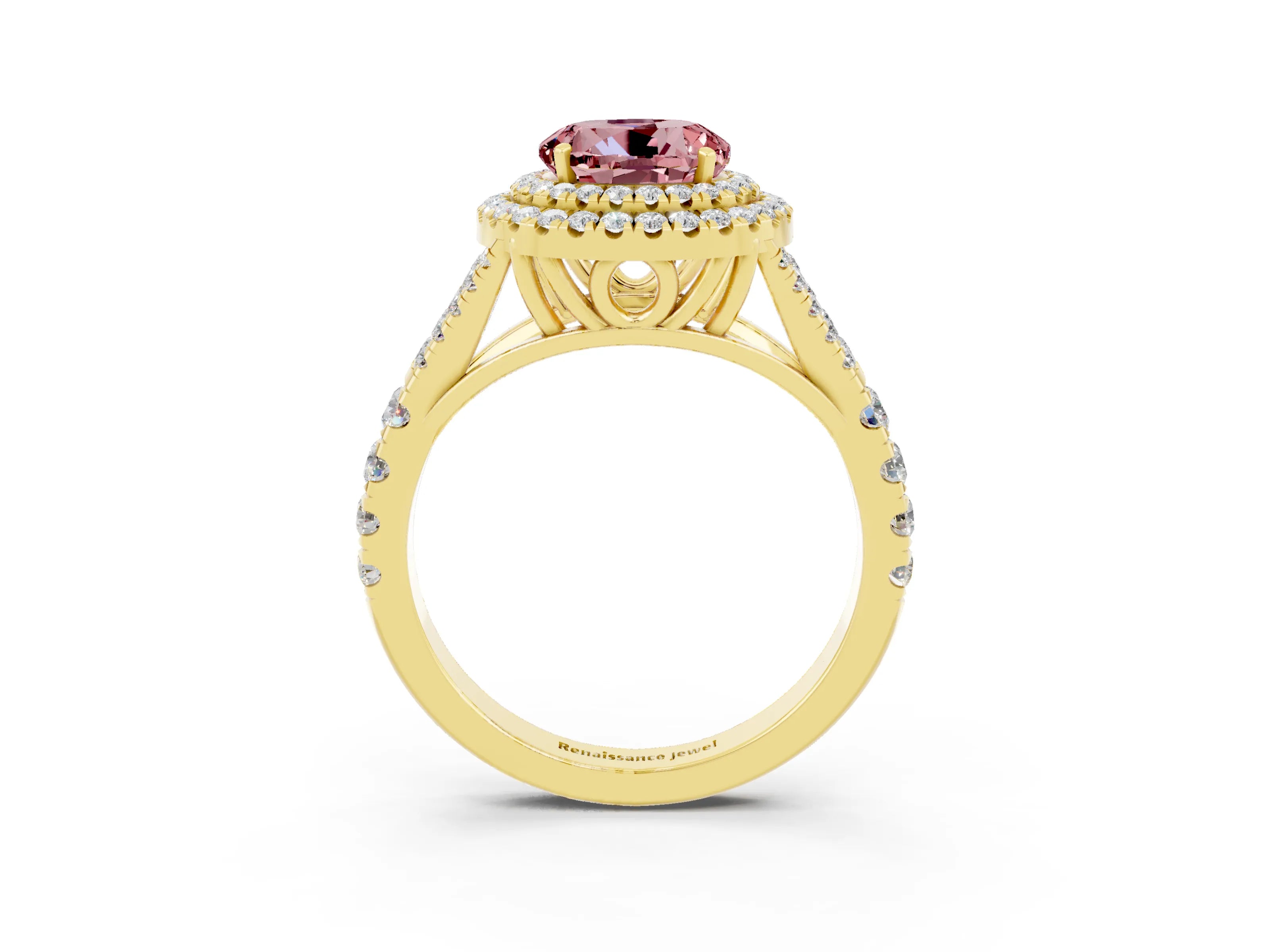 Yellow gold Round Cut Morganite Pavé Split Shank Double Halo Engagement Ring_3