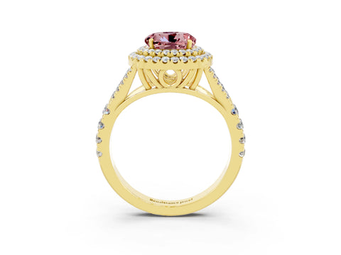 Yellow gold Round Cut Morganite Pavé Split Shank Double Halo Engagement Ring_3