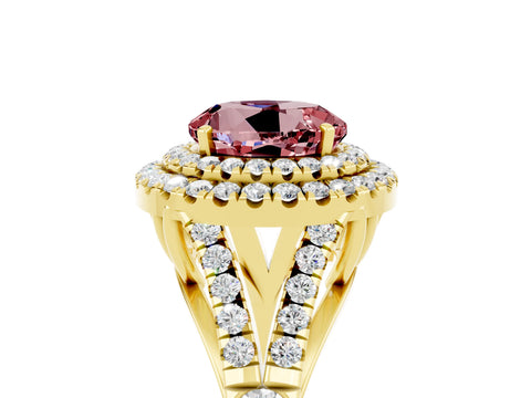 Yellow gold Round Cut Morganite Pavé Split Shank Double Halo Engagement Ring_5