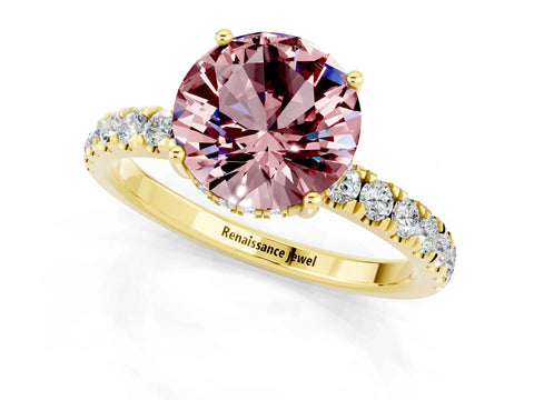 Yellow gold Round Cut Morganite Pave Band Solitaire Ring with Four-Prong Setting_25