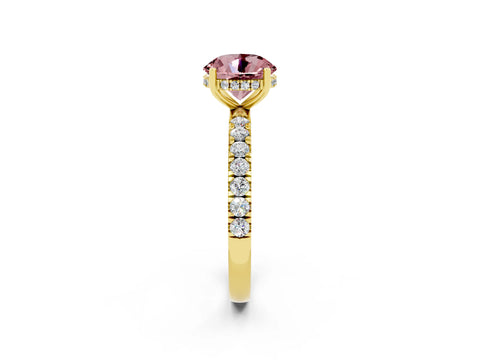 Yellow gold Round Cut Morganite Pave Band Solitaire Ring with Four-Prong Setting_26