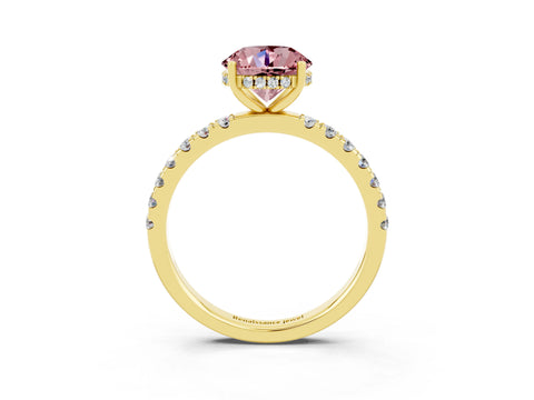 Yellow gold Round Cut Morganite Pave Band Solitaire Ring with Four-Prong Setting_27