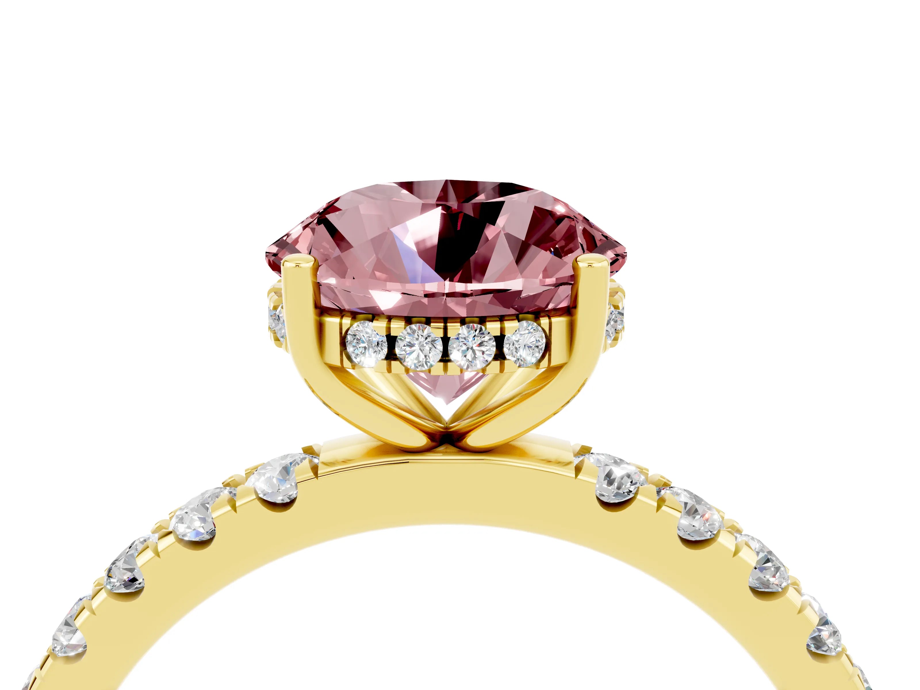 Yellow gold Round Cut Morganite Pave Band Solitaire Ring with Four-Prong Setting_28