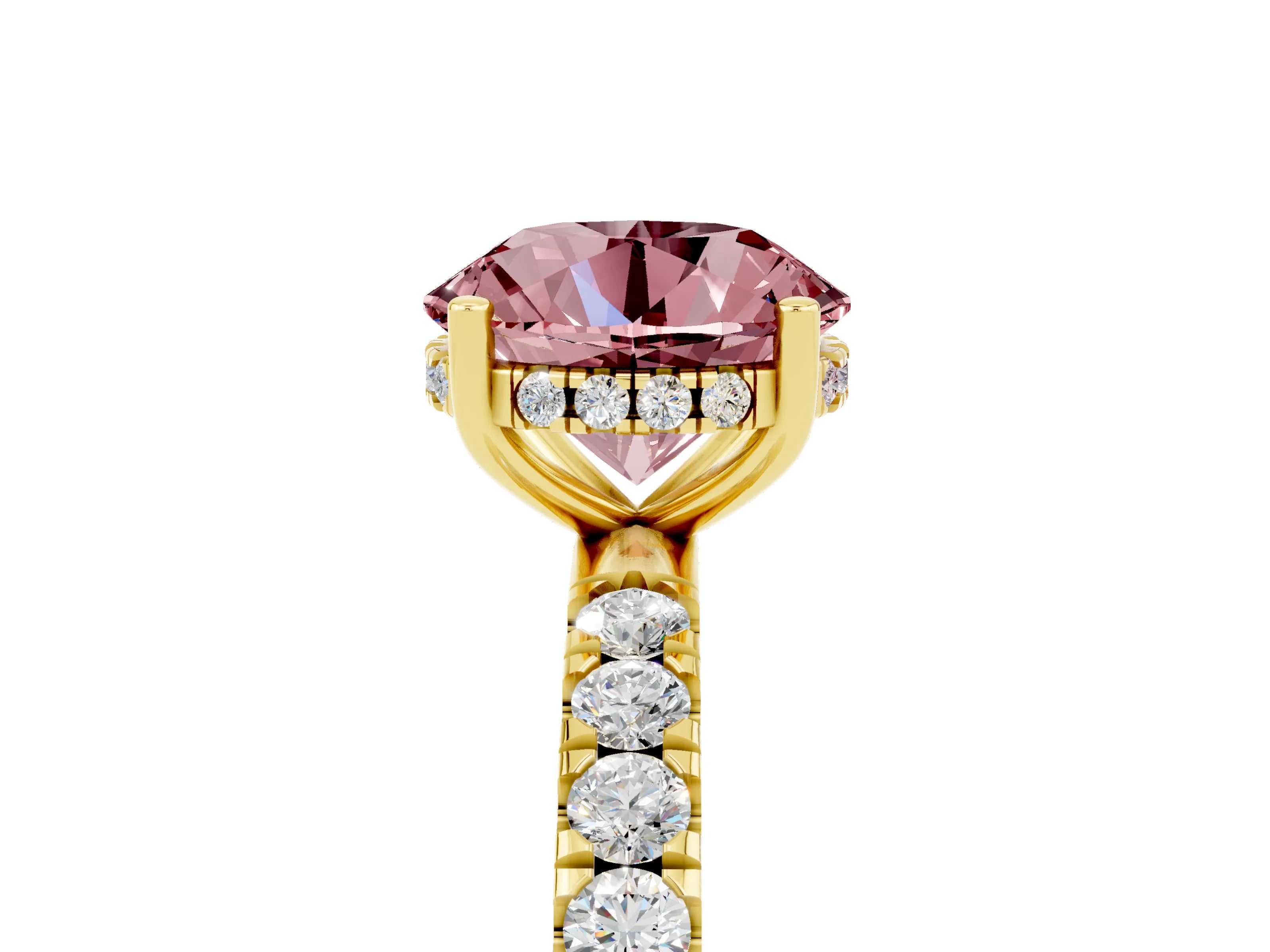 Yellow gold Round Cut Morganite Pave Band Solitaire Ring with Four-Prong Setting_29