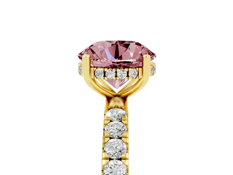 Yellow gold Round Cut Morganite Pave Band Solitaire Ring with Four-Prong Setting_29