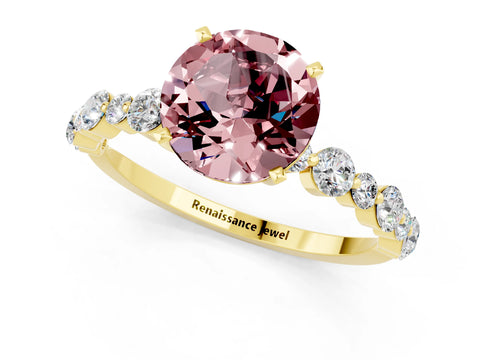 Yellow gold Round Cut Morganite Prong Set Engagement Ring with Pavé Band_1