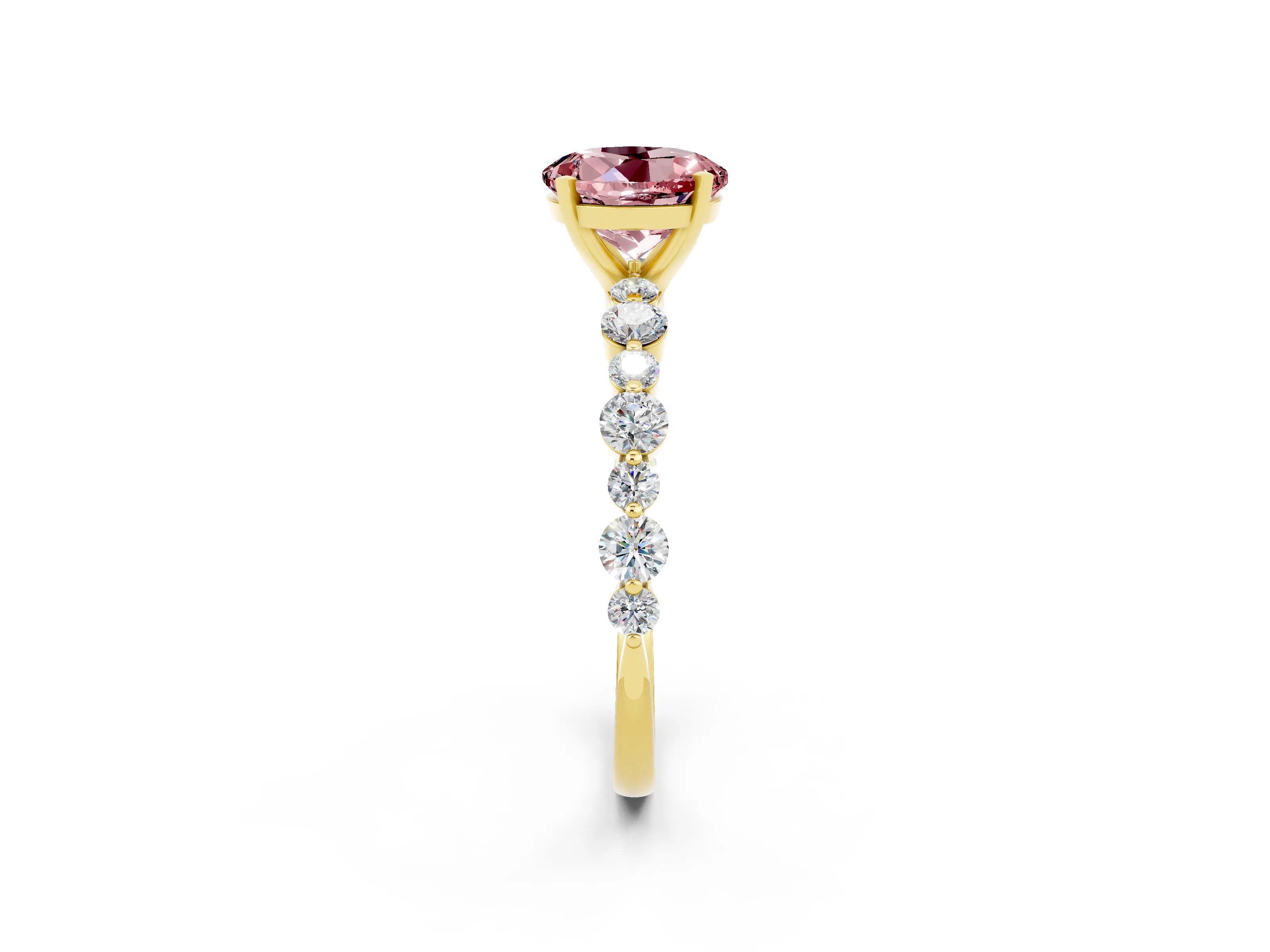 Yellow gold Round Cut Morganite Prong Set Engagement Ring with Pavé Band_2