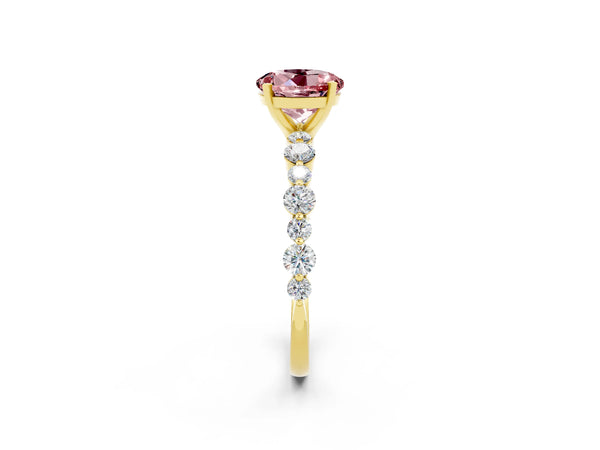 Yellow gold Round Cut Morganite Prong Set Engagement Ring with Pavé Band