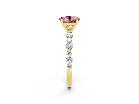Yellow gold Round Cut Morganite Prong Set Engagement Ring with Pavé Band_2