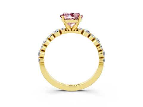 Yellow gold Round Cut Morganite Prong Set Engagement Ring with Pavé Band_3