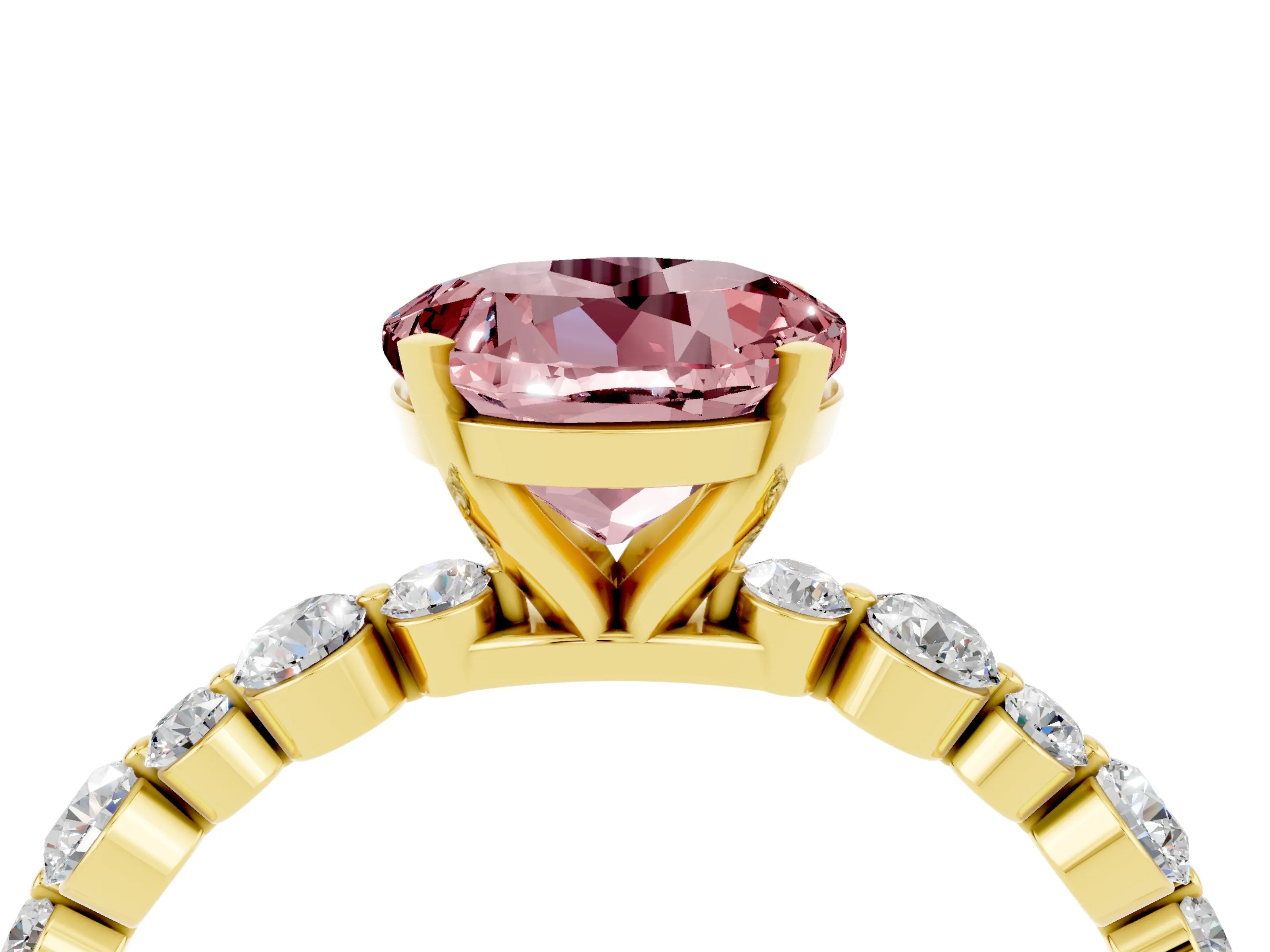 Yellow gold Round Cut Morganite Prong Set Engagement Ring with Pavé Band_4