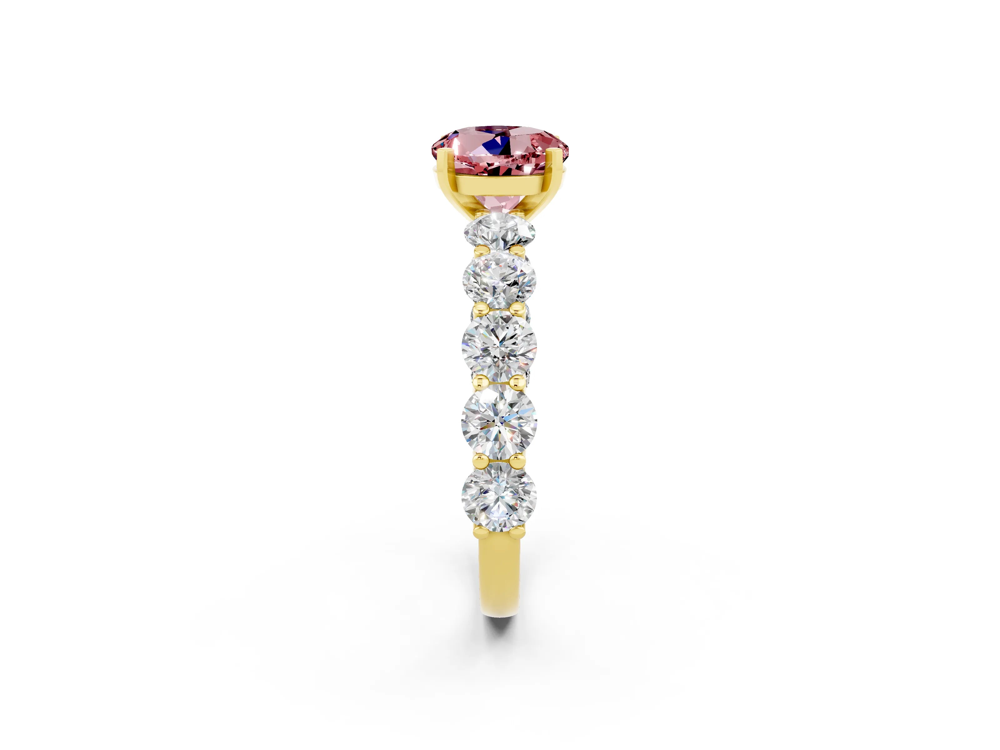 Yellow gold Round Cut Morganite Prong Setting with Side Stones on a Pave Band_2