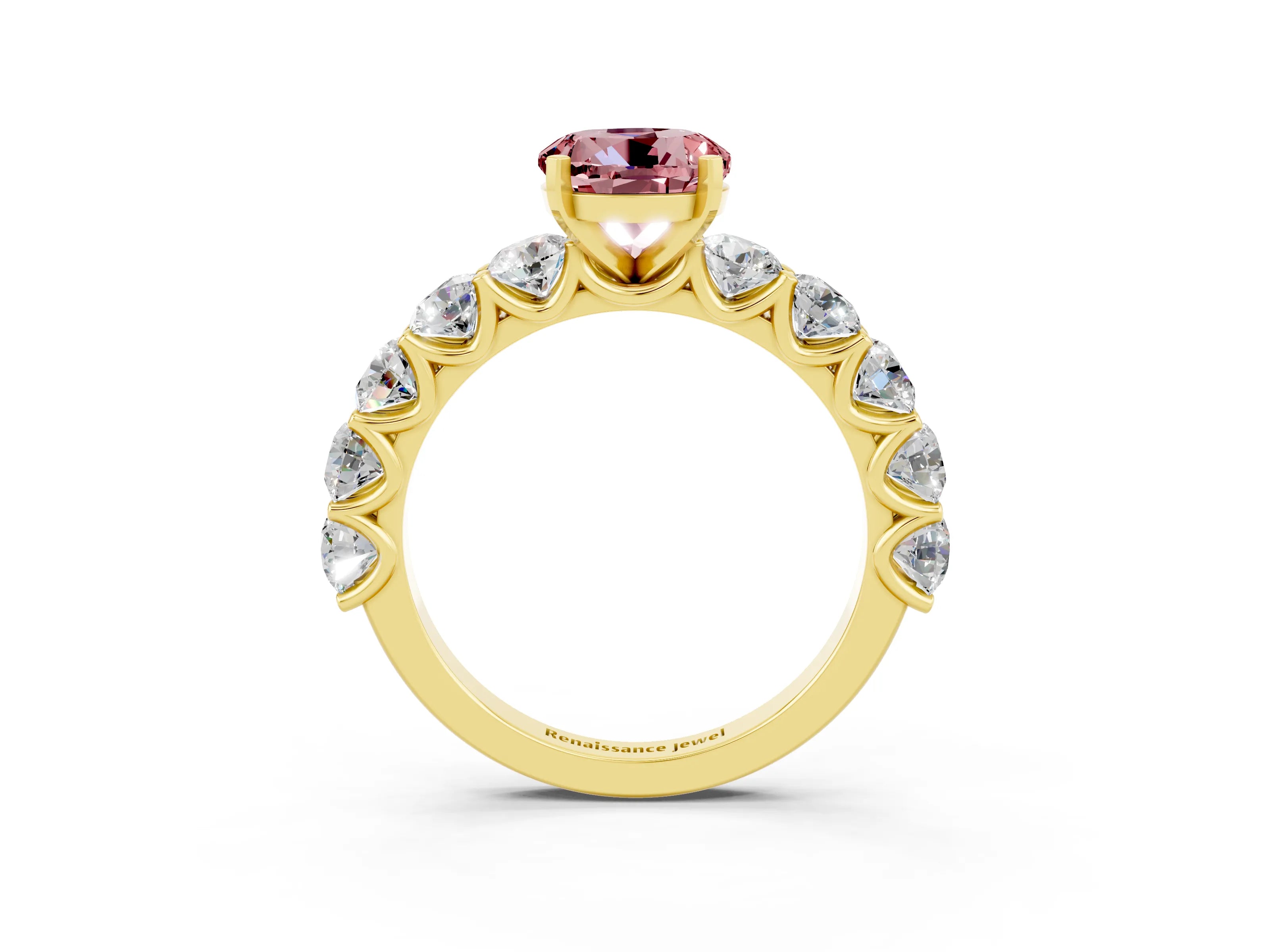 Yellow gold Round Cut Morganite Prong Setting with Side Stones on a Pave Band_3