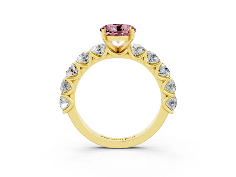 Yellow gold Round Cut Morganite Prong Setting with Side Stones on a Pave Band_3
