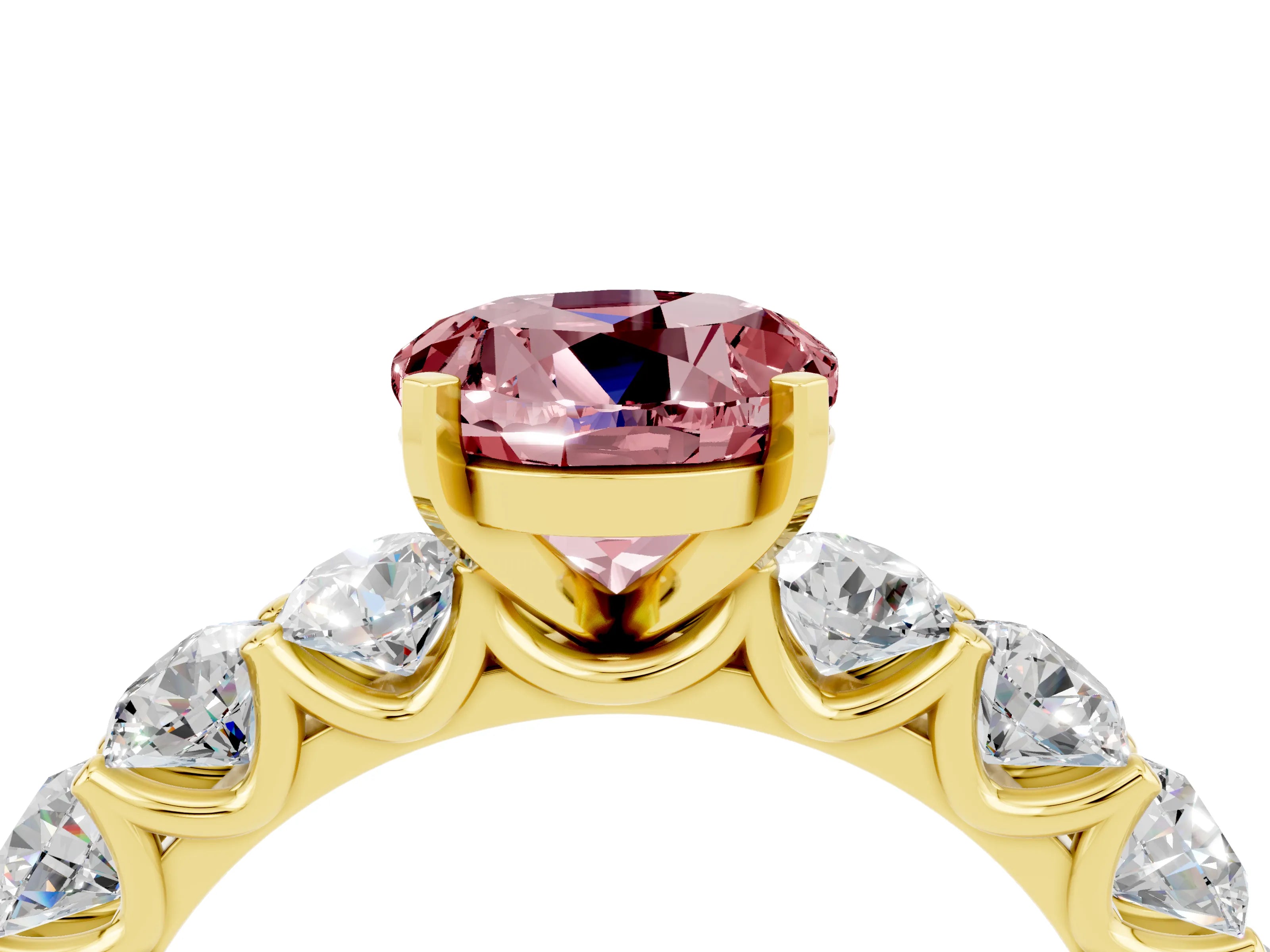 Yellow gold Round Cut Morganite Prong Setting with Side Stones on a Pave Band_4