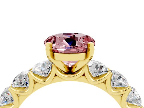 Yellow gold Round Cut Morganite Prong Setting with Side Stones on a Pave Band_4