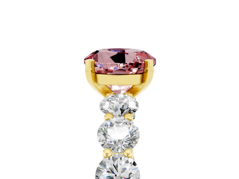 Yellow gold Round Cut Morganite Prong Setting with Side Stones on a Pave Band_5