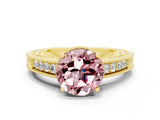 Yellow gold Round Cut Morganite Ring with Milgrain Pavé Band and Four-Prong Setting_12