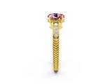 Yellow gold Round Cut Morganite Ring with Milgrain Pavé Band and Four-Prong Setting_14