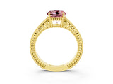 Yellow gold Round Cut Morganite Ring with Milgrain Pavé Band and Four-Prong Setting_15