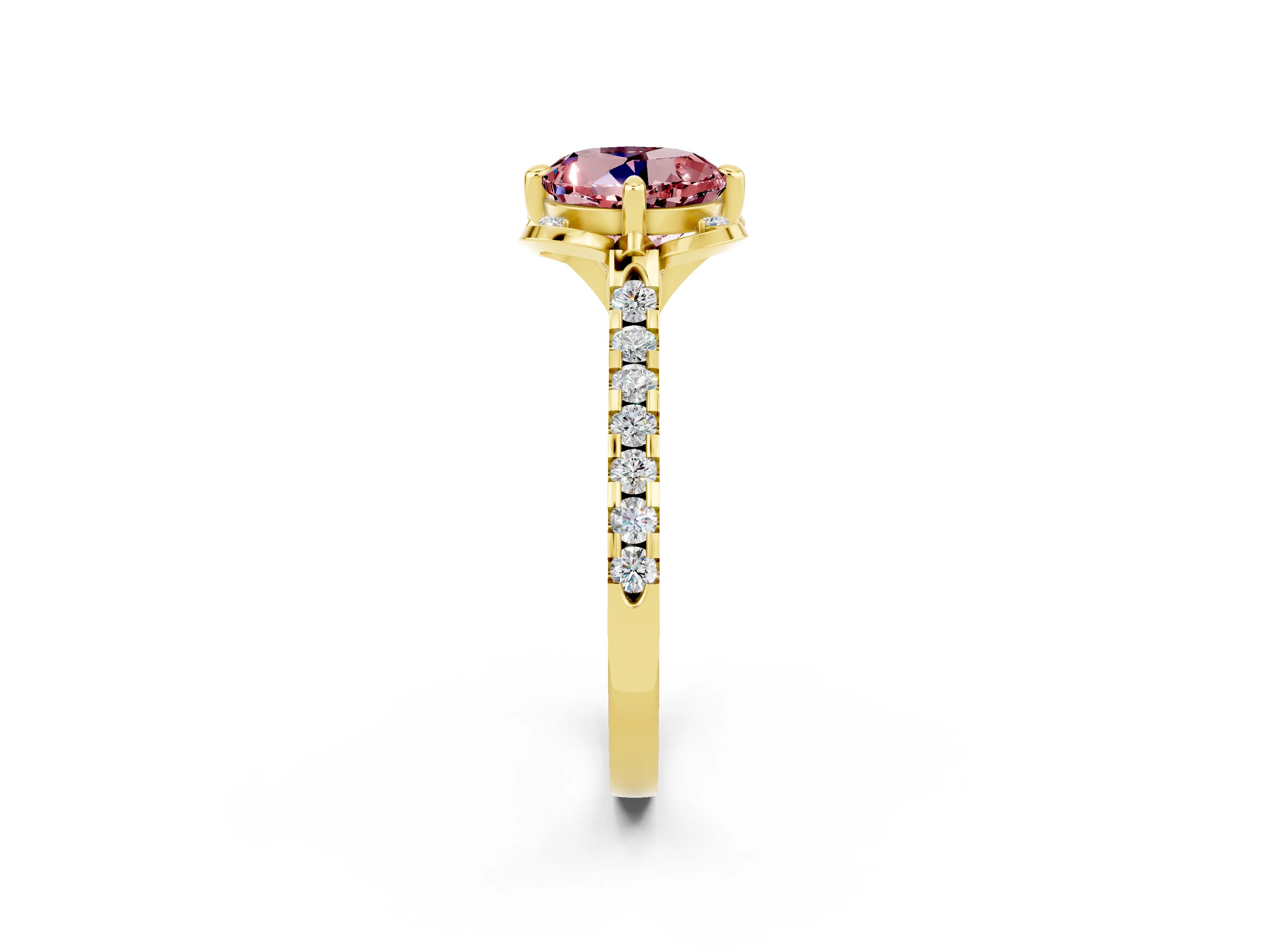Yellow gold Round Cut Morganite Ring with Pavé Band and Floral Prong Setting_2
