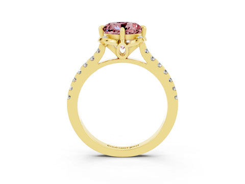 Yellow gold Round Cut Morganite Ring with Pavé Band and Floral Prong Setting_3