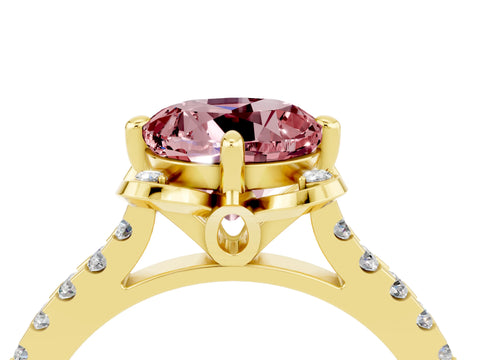 Yellow gold Round Cut Morganite Ring with Pavé Band and Floral Prong Setting_4