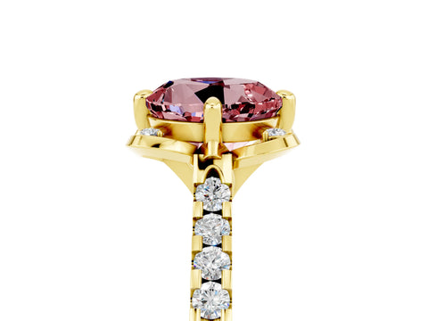 Yellow gold Round Cut Morganite Ring with Pavé Band and Floral Prong Setting_5