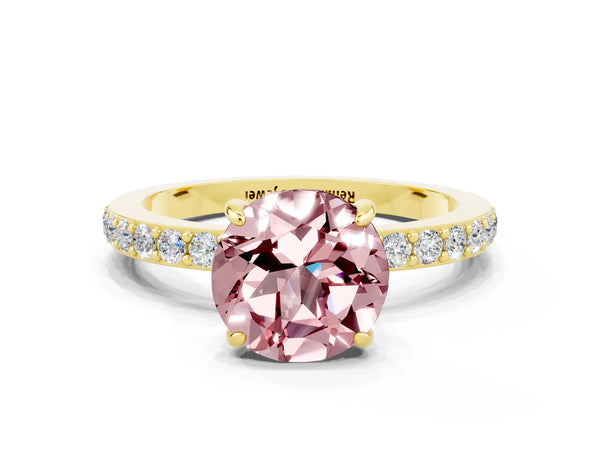 Yellow gold Round Cut Morganite Pavé Engagement Ring with Round  Accents and Prong Setting