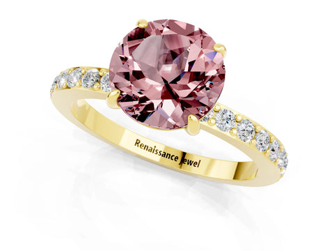 Yellow gold Round Cut Morganite Ring with Pavé Band and Four-Prong Setting_1