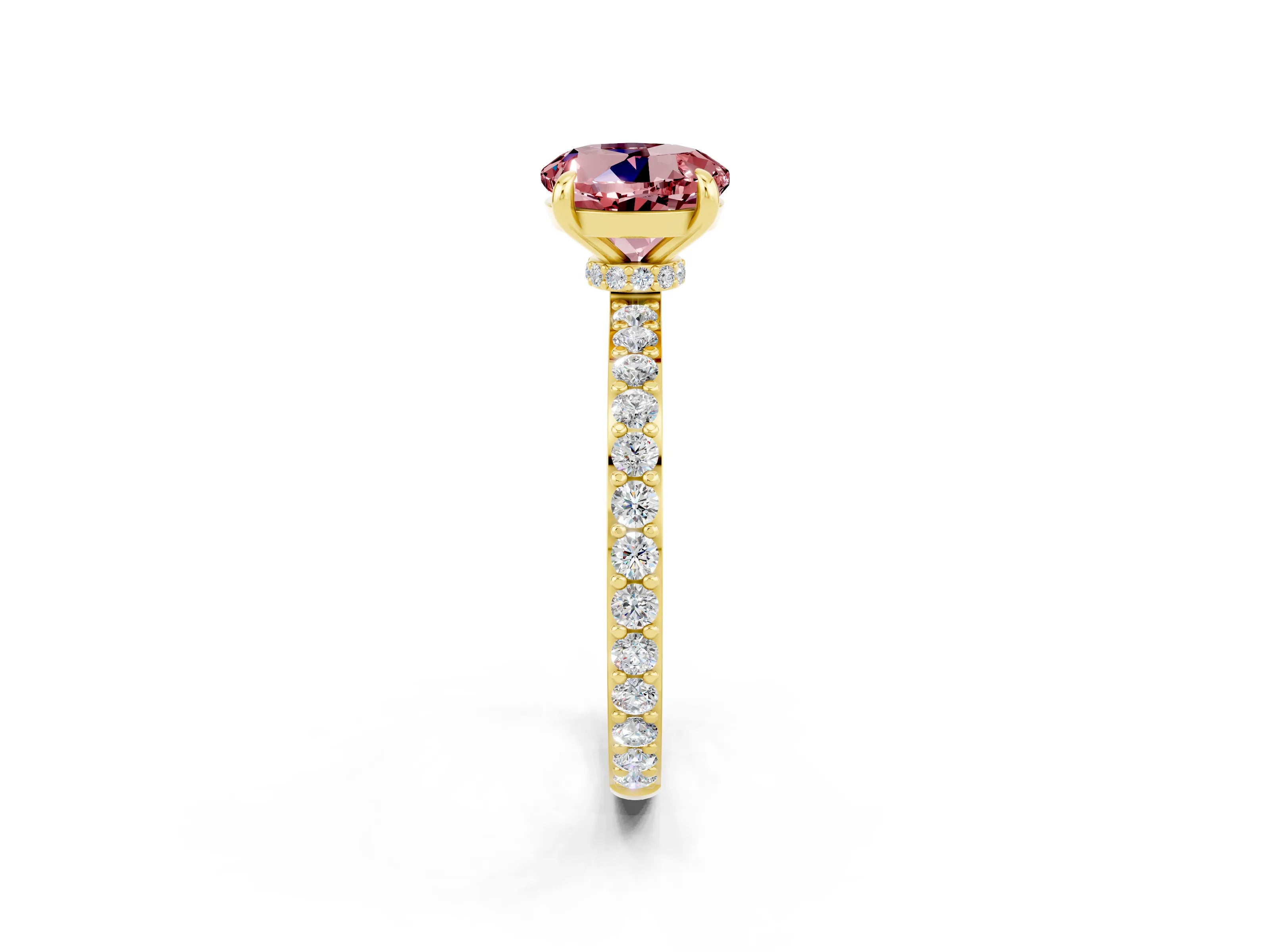 Yellow gold Round Cut Morganite Ring with Pavé Band and Four-Prong Setting_2