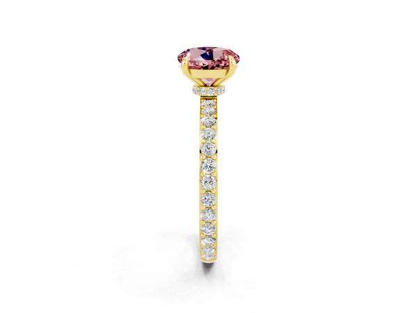 Yellow gold Round Cut Morganite Pavé Engagement Ring with Round  Accents and Prong Setting