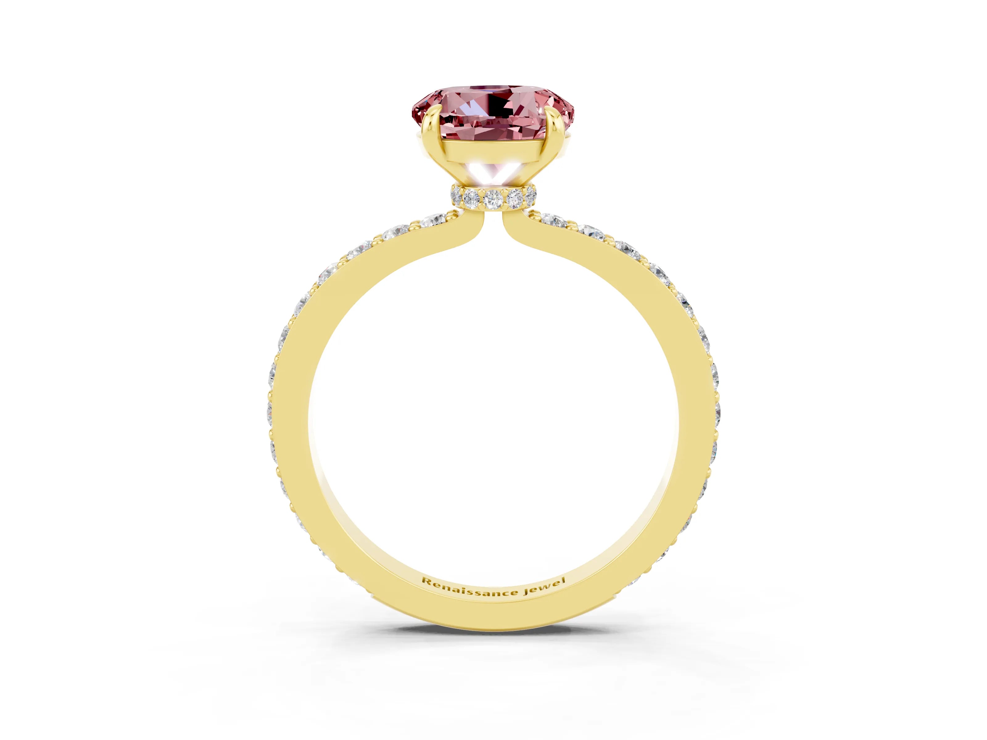 Yellow gold Round Cut Morganite Ring with Pavé Band and Four-Prong Setting_3
